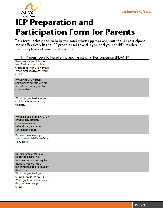 IEP Preparation and Participation Form