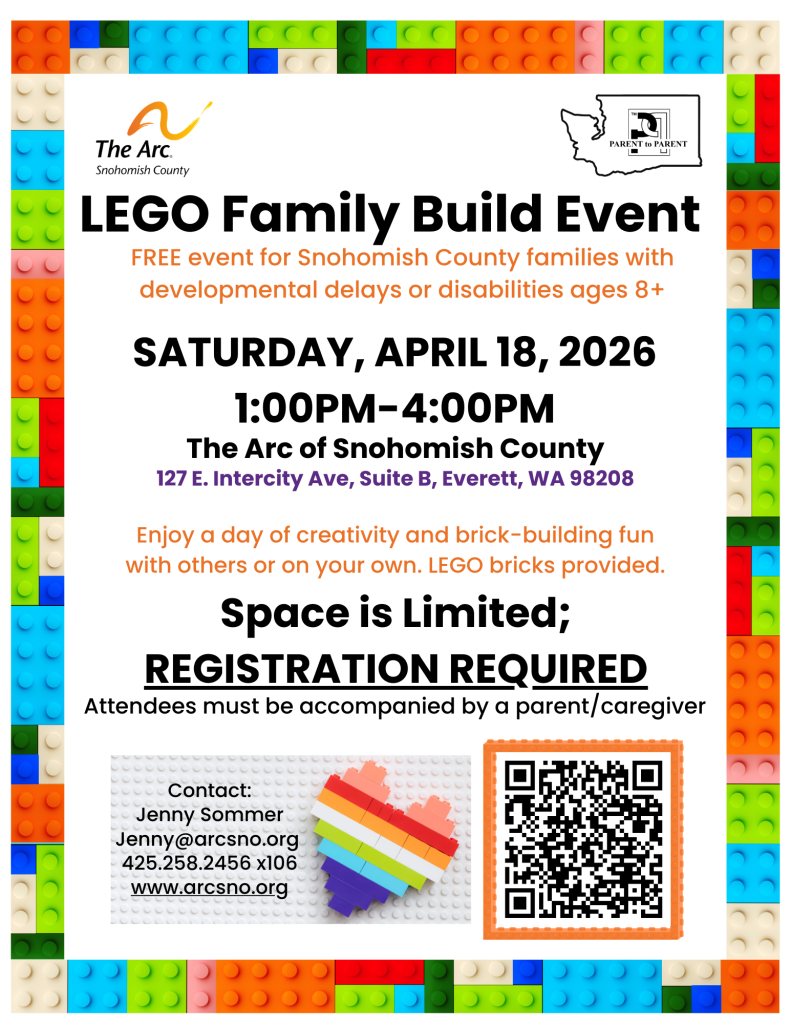 FREE event for Snohomish County families with developmental delays or disabilities ages 8+ SATURDAY, APRIL 18, 2026 1:00PM-4:00PM Space is Limited; REGISTRATION REQUIRED Attendees must be accompanied by a parent/caregiver Contact: Jenny Sommer Jenny@arcsno.org 425.258.2456 x106 www.arcsno.org
