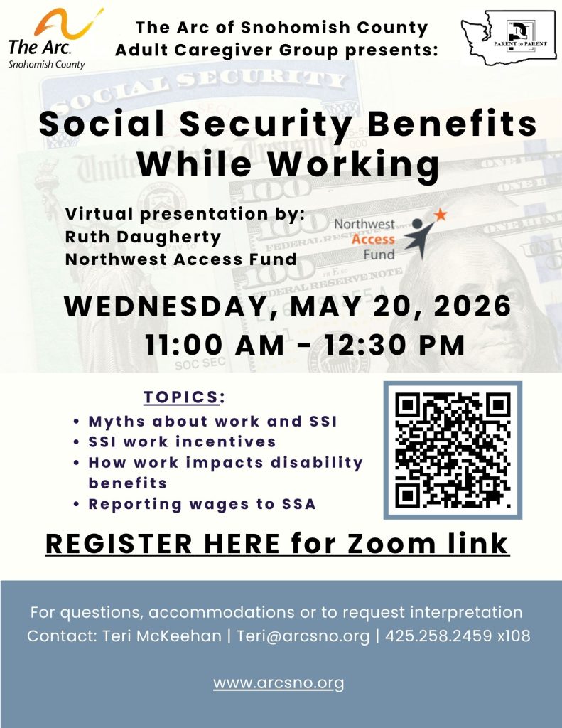Virtual presentation by:
Ruth Daugherty
Northwest Access Fund
WEDNESDAY, MAY 20, 2026
11:00 AM - 12:30 PM
For questions, accommodations or to request interpretation
Contact: Teri McKeehan | Teri@arcsno.org | 425.258.2459 x108